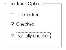 Drei Checkboxen; nicht aktiviert, aktiviert und teilweise aktiviert